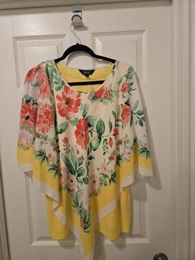 Investments Yellow Floral Layered Poncho Blouse
